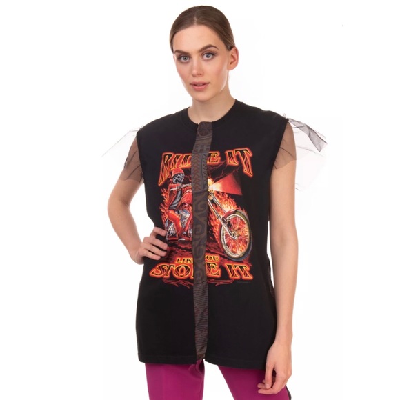 8PM Biker Style Top / ONE SIZE / Contrast Tulle - Picture 2 of 11